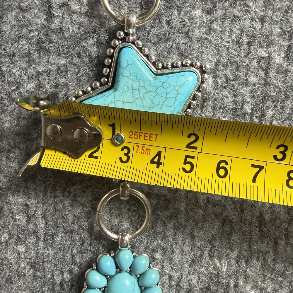 Southern Grace Turquoise Stone Star Concho Chain Belt Silver Tone Western NWT - Picture 8 of 10